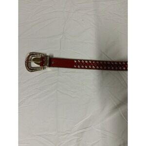 Western Rhinestone Belt Red Faux Leather Stud Embellishments Gold-Tone Buckle